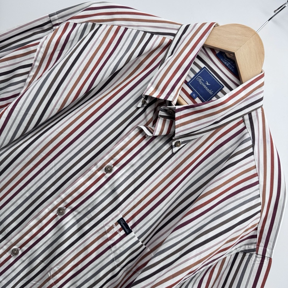 Faconnable Multicolor All Cotton Button-Down Striped XL Shirt Long Sleeve Men